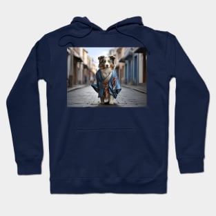 Australian Shepherd in Blue Kimono Hoodie